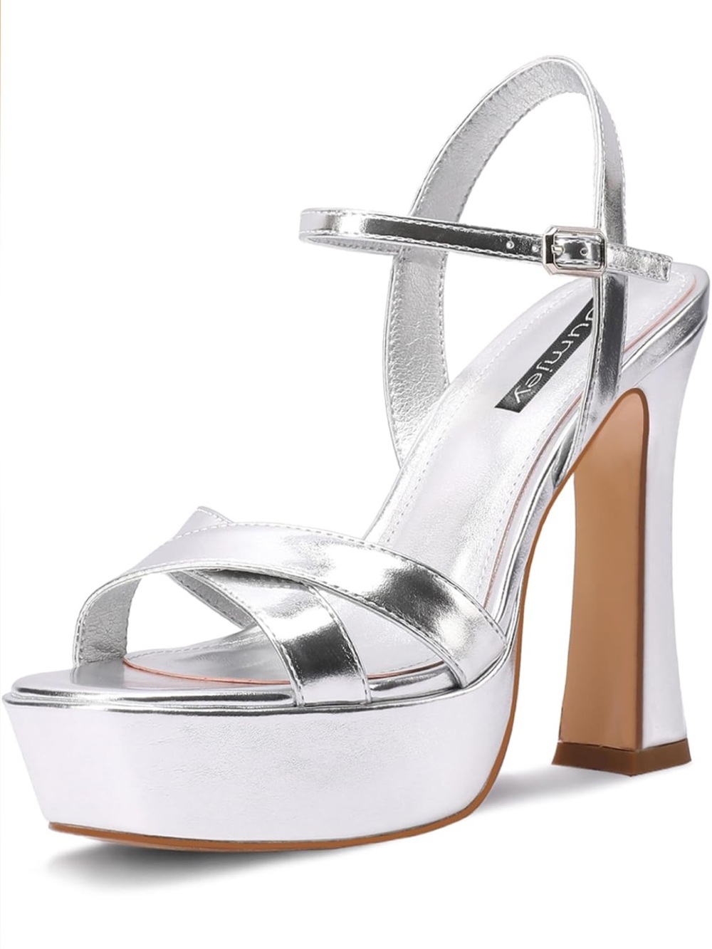 Silver Metallic Strappy Platform Block Heel Sandals Chunky Y2K Size 7